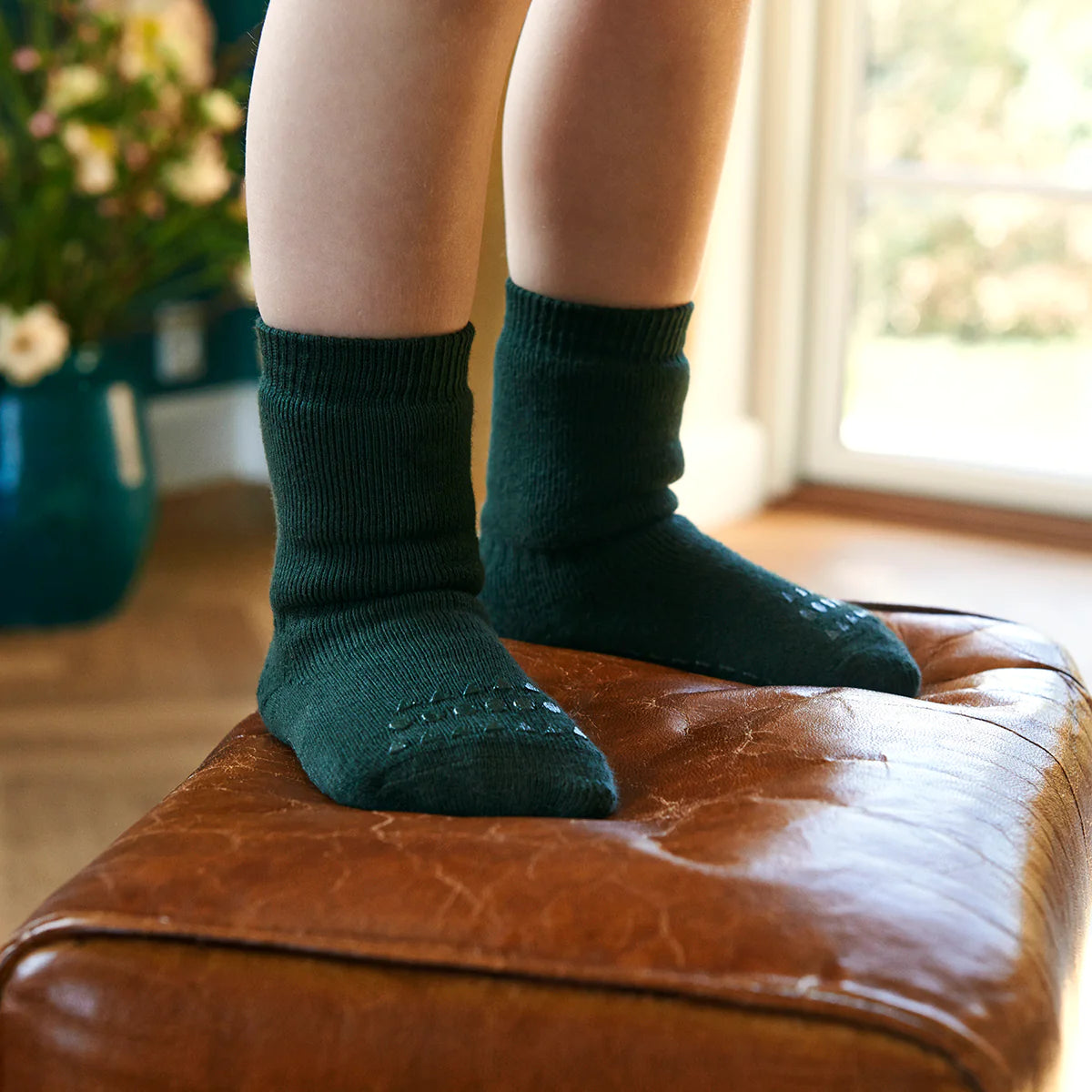Gobabygo Rutschfeste Socken aus Baumwolle forest green