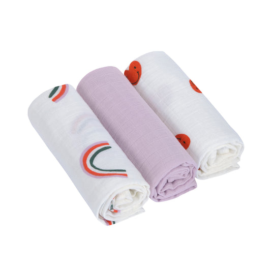 Lässig Mulltücher 3er Set 60 x 60 cm - Happy Rascals Heart Lavender, Musselintücher
