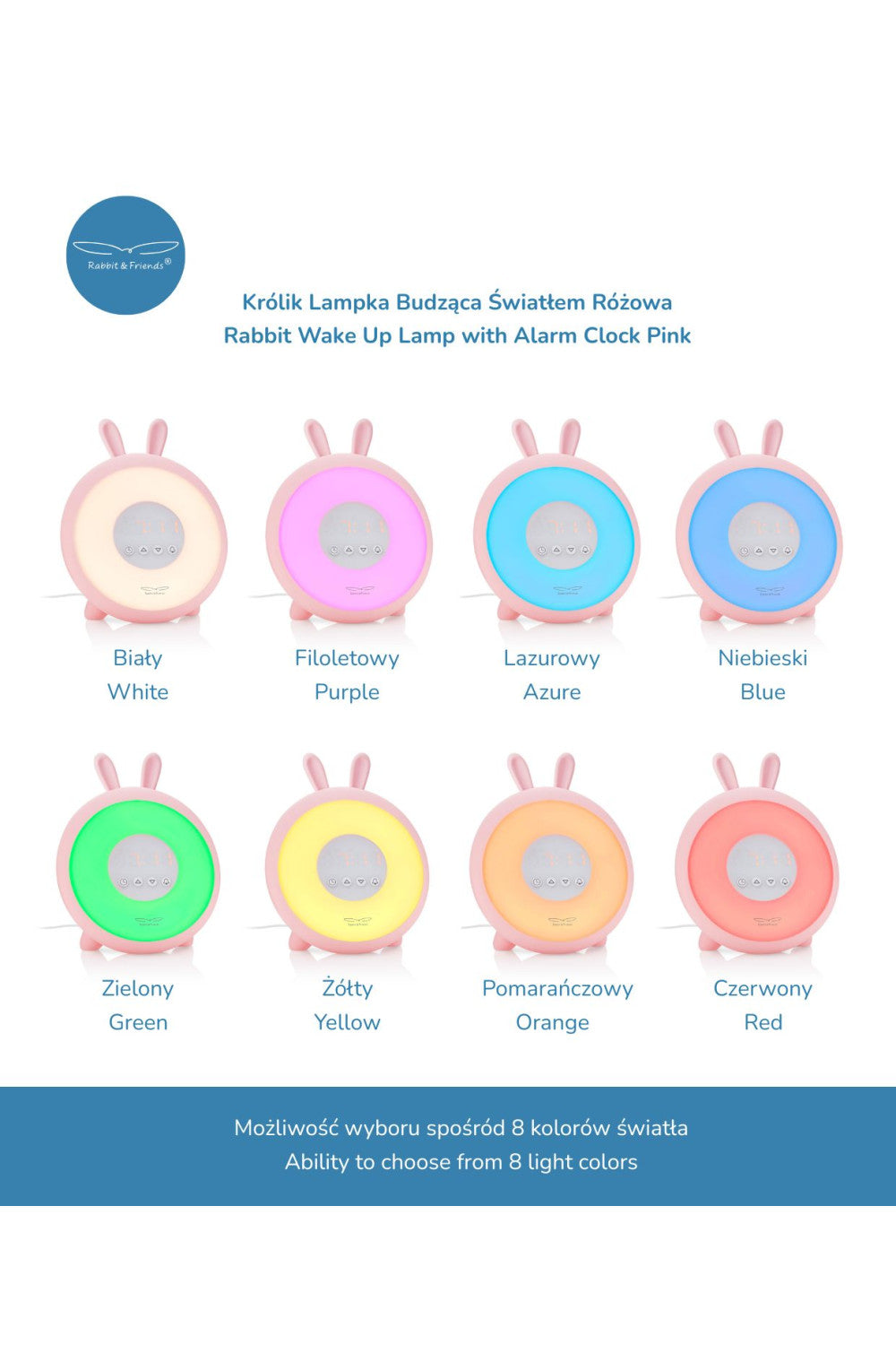 Rabbit & Friends Wecker mit Lampe, Hasenohren, rosa