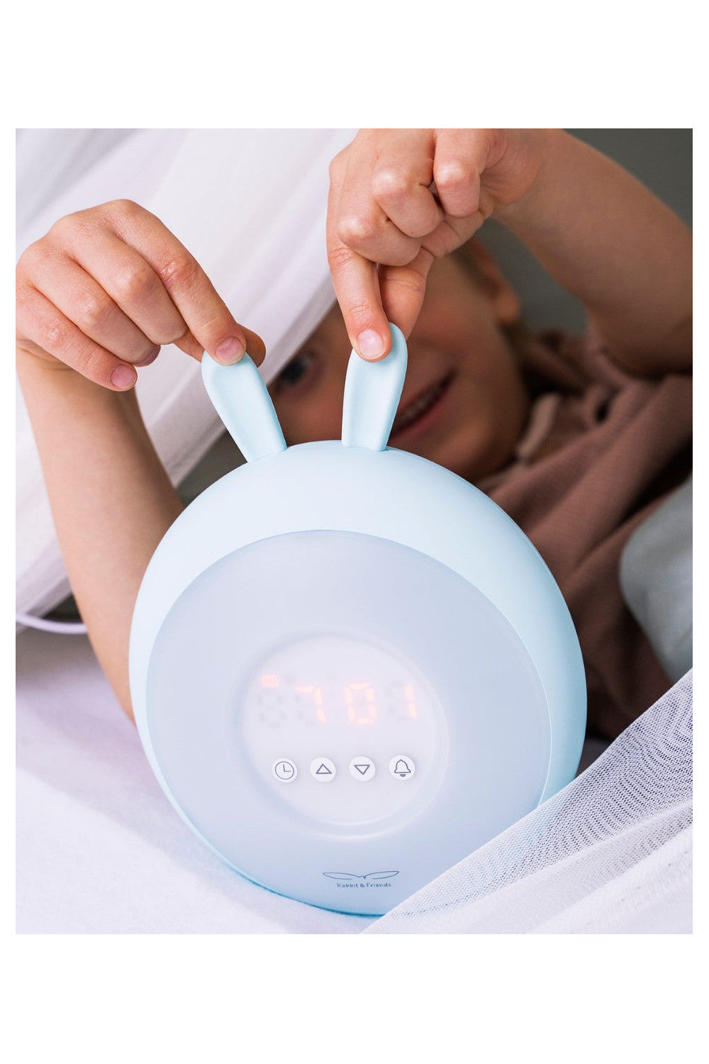 Rabbit & Friends Wecker mit Lampe, Hasenohren, blau