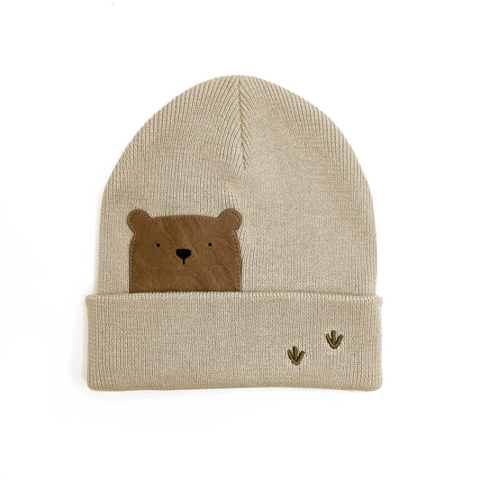 Little Who Mütze Beanie sandbeige mit Bär Feinstrick