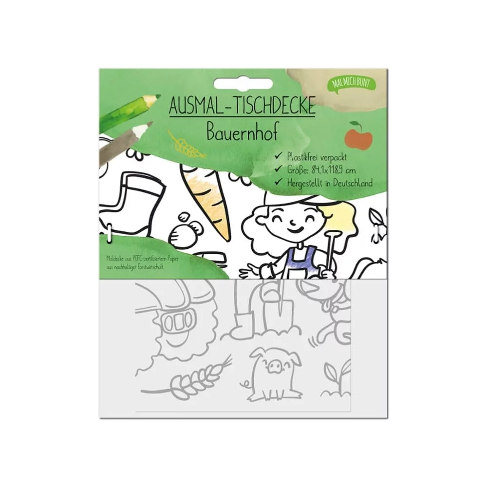 JEKA Ausmal-Tischdecke aus Papier, Bauernhof, grün
