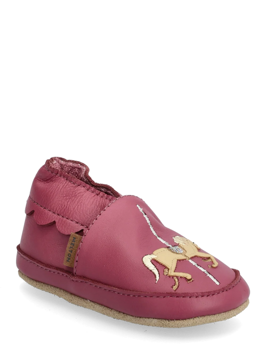 Melton Leder-Krabbelschuhe, Lederschühchen Karussel Pferd pink