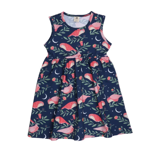 Walkiddy trägerloses Kleid Pinky Birds dunkelblau