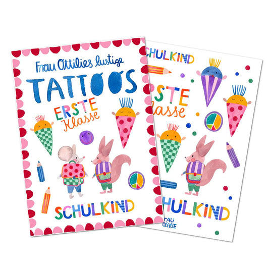 Frau Ottilie Lustige Kindertattoos Erste Klasse, Schulkind, rot, Maus Eichhörnchen