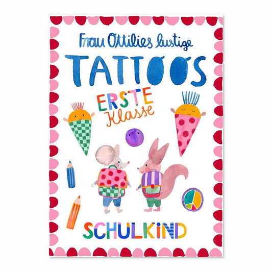 Frau Ottilie Lustige Kindertattoos Erste Klasse, Schulkind, rot, Maus Eichhörnchen