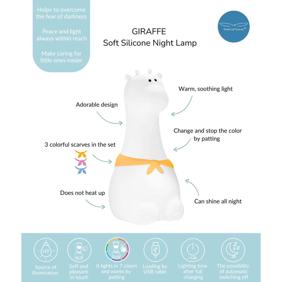 Rabbit & Friends Nachtlicht, Giraffe weiß, Soft Night Light, stehend