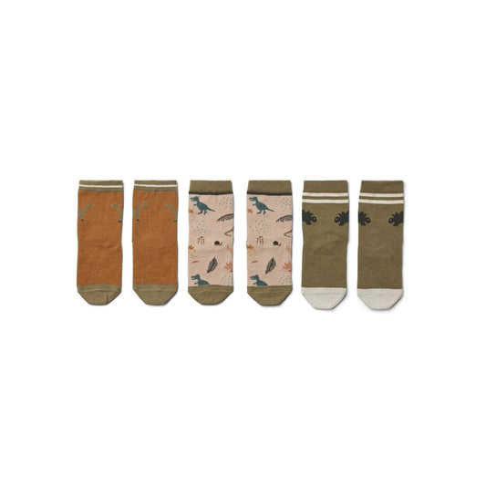 Liewood Silas Socken 3er Pack Socks Dino Dark Sandy Mix