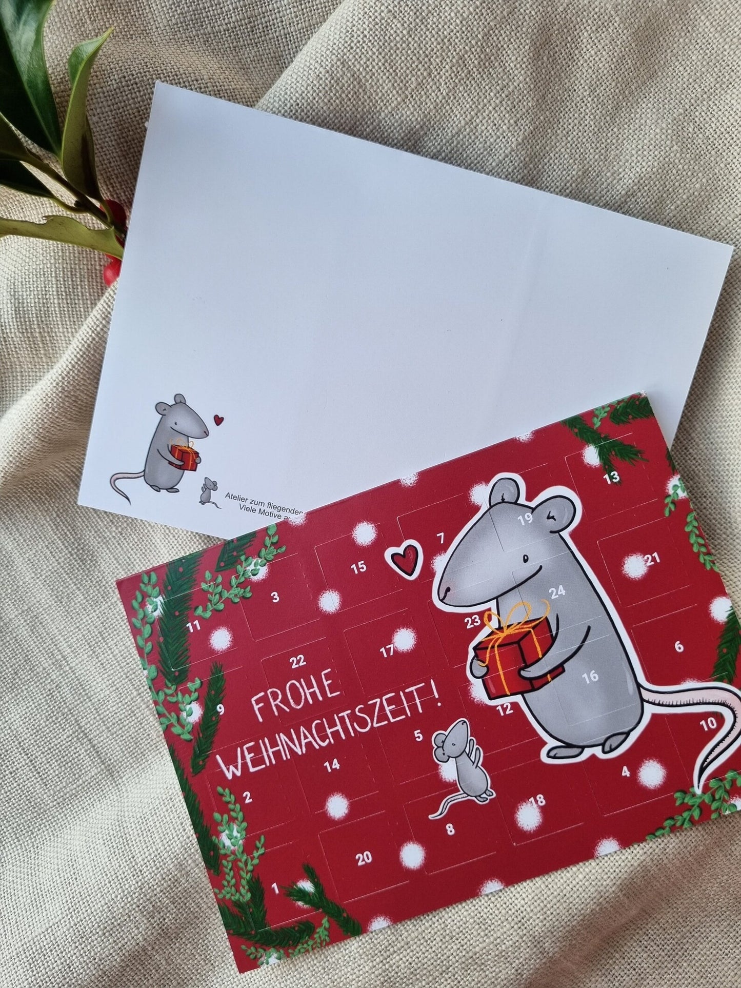 Atelier zum fliegenden Stachelschwein Adventskalender A6 rot Maus