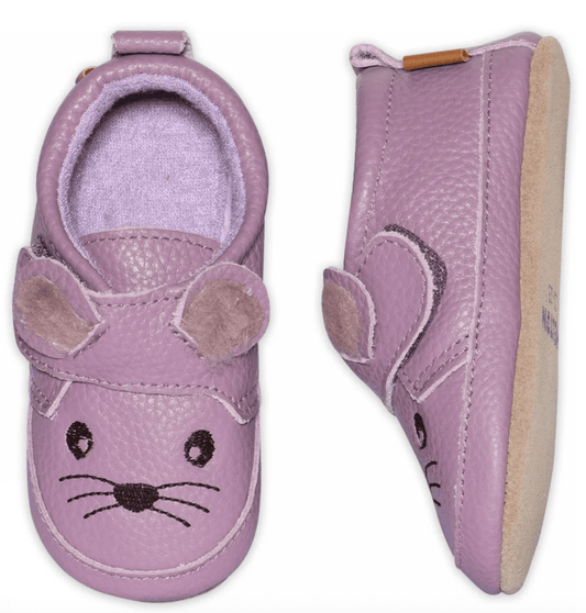 Melton Leder-Krabbelschuhe, Lederschühchen Mäuse, mauve