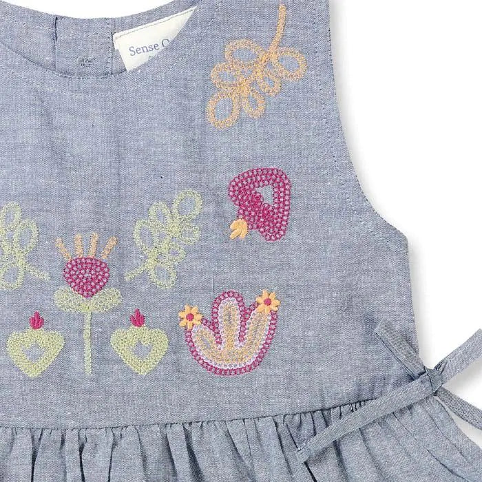 Sense Organics Kleid Tuana blue flower embroidery