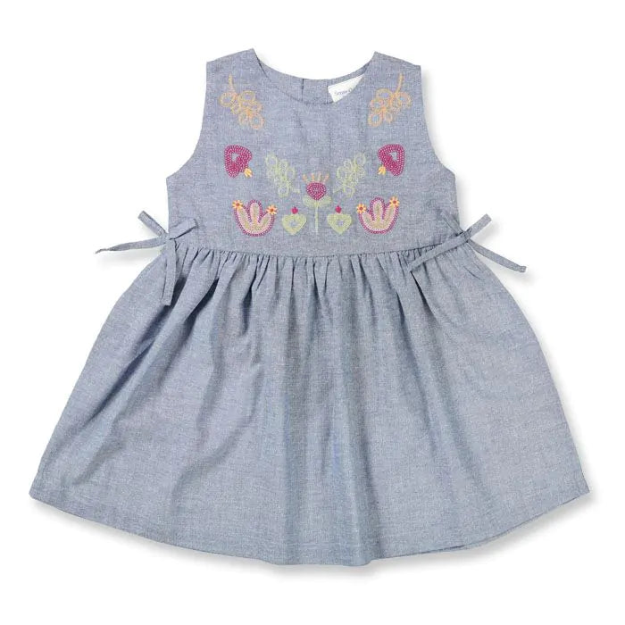 Sense Organics Kleid Tuana blue flower embroidery