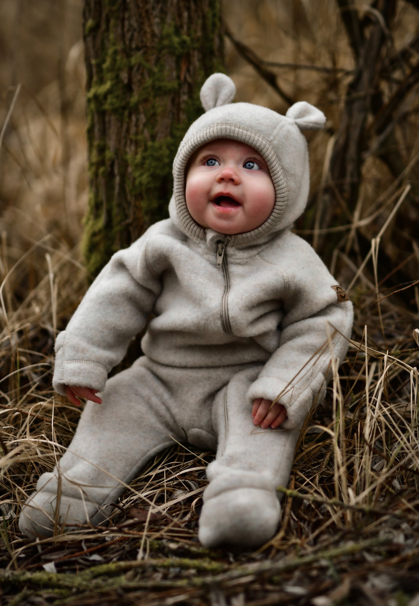 Mikk-Line Babyoverall mit Ohren, Melange Offwhite
