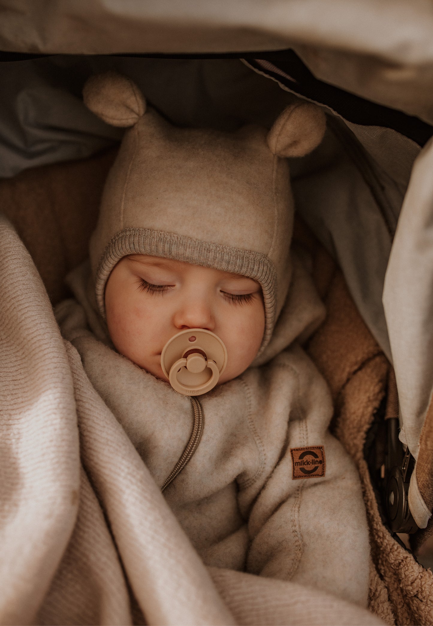 Mikk-Line Babyoverall mit Ohren, Melange Offwhite