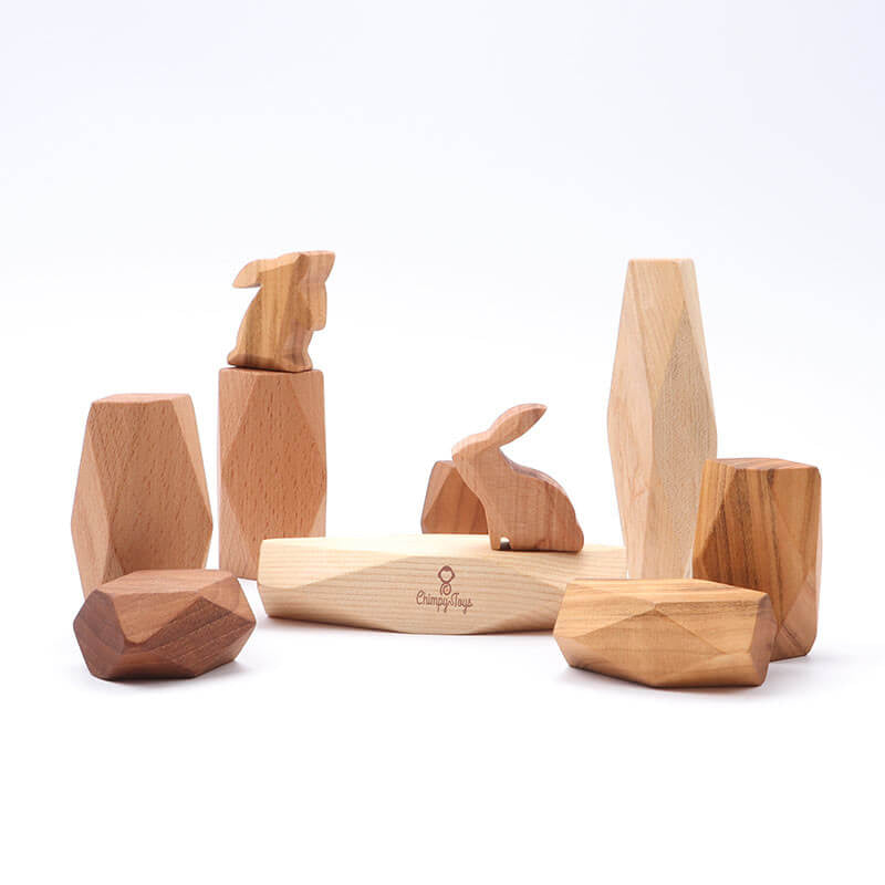 Chimpy Toys Balancier Stapelsteine aus Naturholz mit Hasen