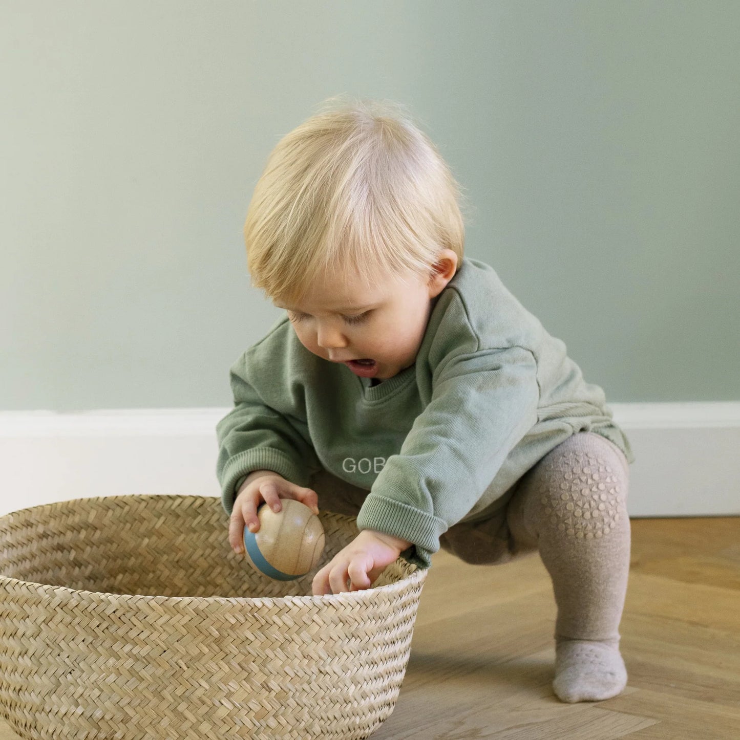 GoBabyGo Krabbelstrumpfhose Baumwolle sand