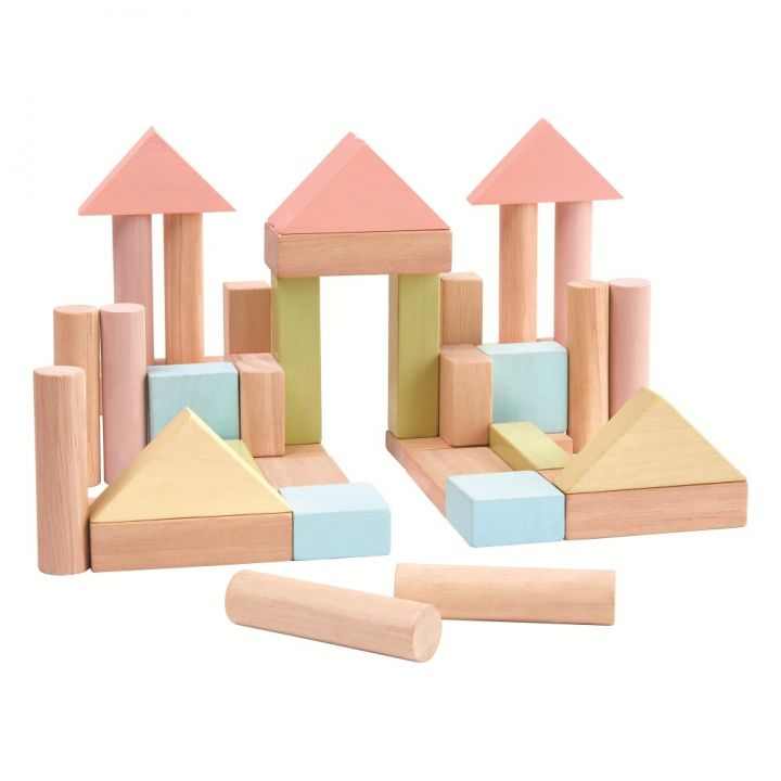 Plan Toys Holzklötze Bausteine Pastell 40-teilig