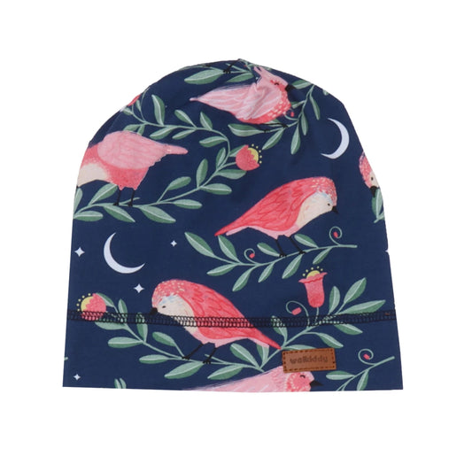 Walkiddy Beanie pinky birds dunkelblau